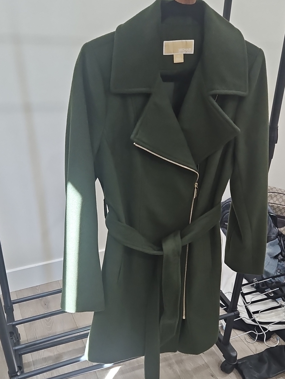 Michael Kors Dark Green Belted Trench Coat